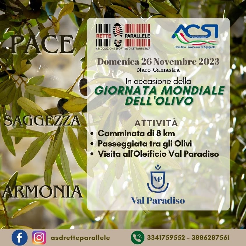 In occasione della Giornata Mondiale dell'Olivo, domenica 26 Novembre, Camminata di 8…