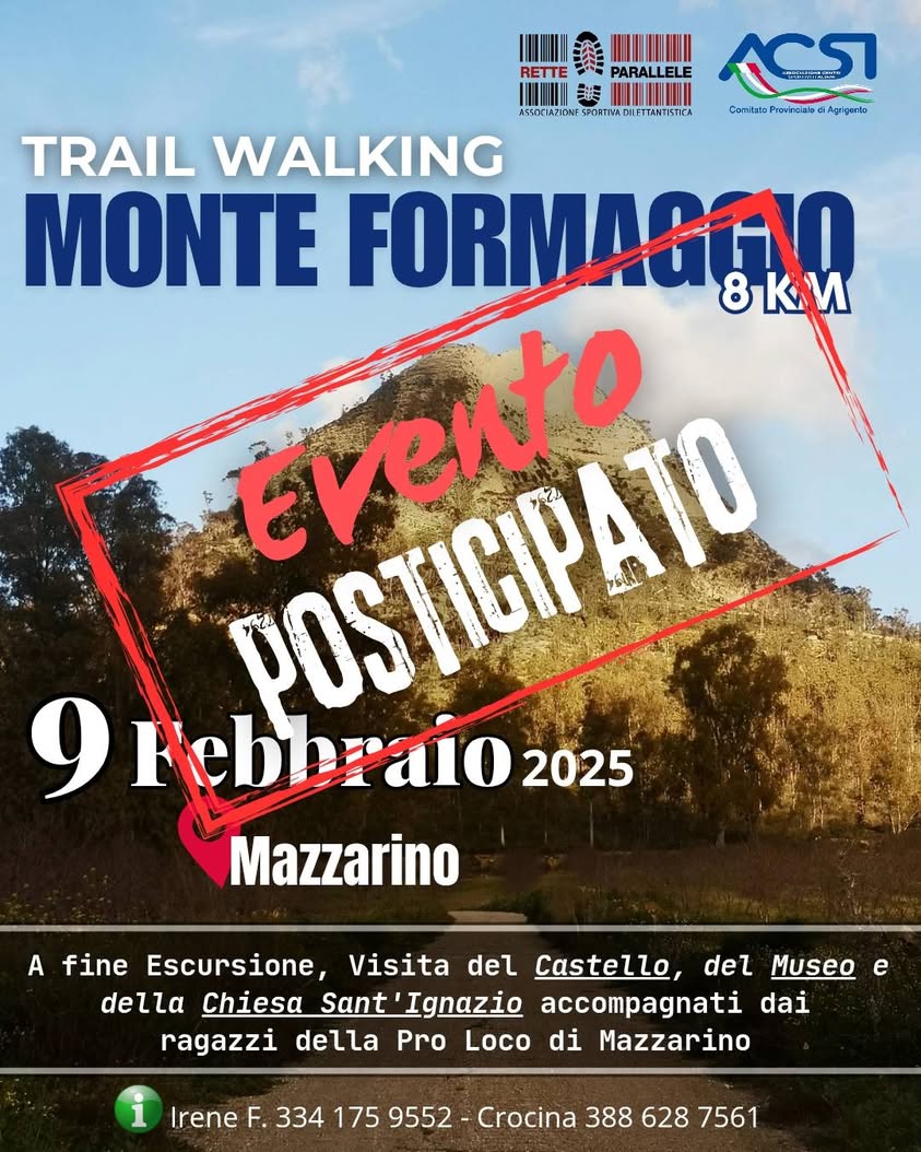 CAUSA MALTEMPO, IL TRAIL WALKING DI DOMENICA 9 FEBBRAIO, È STATO POSTICIPATO A…