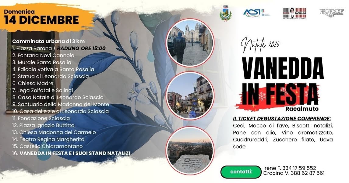 14 dicembre ore 15:00 CAMMINATA URBANA Racalmuto è un borgo della Sicilia interna la…